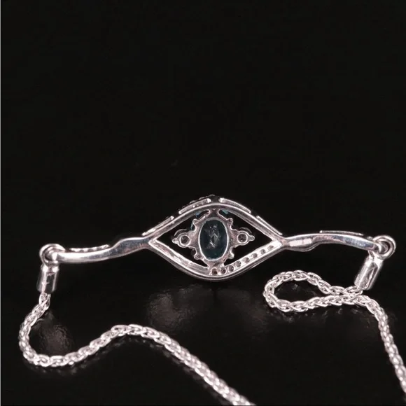 3 PIECES-Blue & White Topaz 925 Strlng Silver Necklace, Bolo Bracelet & Earrings - Picture 7 of 8